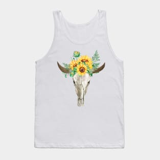 Watercolor skull with sunflowers Tank Top